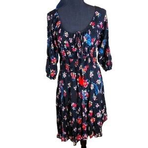 Lola P. Black Floral Off The Shoulder Boho Smocked Dress size M